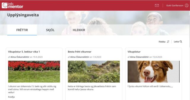 Moli vikunnar!
Við viljum benda skólum á að fréttir innan kerfisins er mjög góð leið til að deila upplýsingum með aðstandendum. Fréttir henta vel fyrir vikupósta, almennar upplýsingar frá skólanum t.d. varðandi skipulagsdaga eða uppbrotsdaga og fleira. Aðstandendur og nemendur hafa góða yfirsýn yfir virkar fréttir og eiga auðvelt með að sía og leita eftir fréttum. Fréttir birtast undir flísinni sem kallast upplýsingaveita og notendur fá tilkynningu um að ný frétt sé komin inn. Ef þið hafið ekki prófað að nota fréttir áður þá mælum við eindregið með því. 🤩